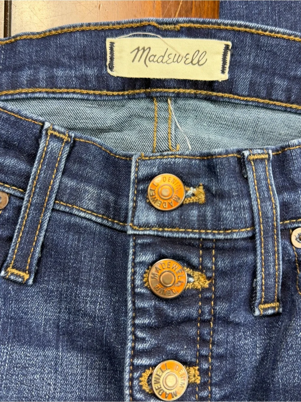 Madewell High-Rise Button-Fly Jeans in Dark Blue Denim